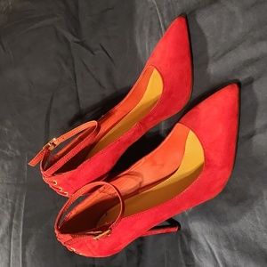Anne Michelle Red Suede Ankle Strap Heels Size 9